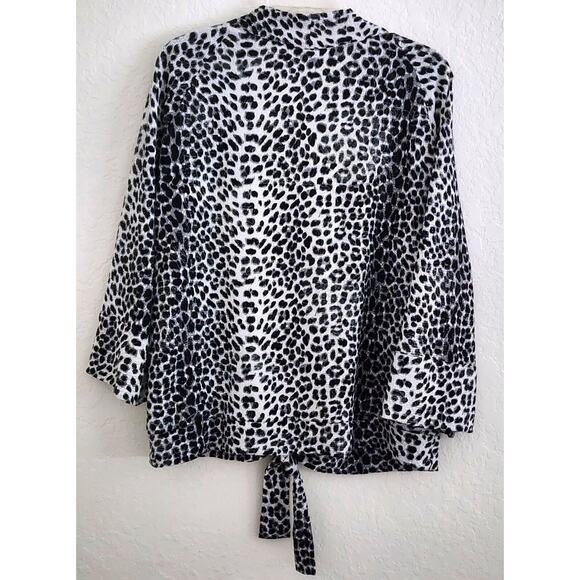 Top/Blouse-Chico's-Black White Leopard-Silver Threads-No Closure-Bottom Tie-3/LG - Picture 2 of 16